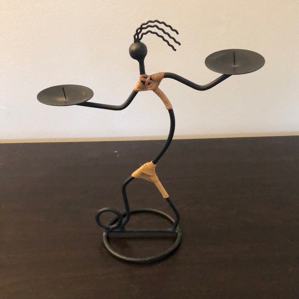 NEW African Tribal Metal Wicker Candle Holder
